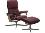 Relaxsessel STRESSLESS "Admiral", rot (bordeaux batick), B:93cm H:103cm T:79cm, Leder BATICK: BATICK ist ein leicht korrigiertes, durchgefärbtes und genarbtes Möbelleder, bei dem die meisten Unebenheiten und Spuren in der Regel entfernt wurden., Sessel, Relaxsessel, mit Cross Base, Größe M & L, Holzakzent Eiche
