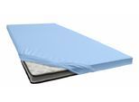 Spannbettlaken BELLANA "bellana deluxe für Topper, mit Elasthan, Premium Jersey 230 g/m²", blau (mittelblau), 1 Stk., Jersey, 100x200 100x210 100x220 110x200 110x210 110x220 120x200 120x210 120x220 90x200 90x210 90x220 10cm, Jersey, Obermaterial: 95% Baumwolle, 5% Elasthan (LYCRA), Bettlaken, Spannbettlaken, mit 5% Elasthan, für Topper mit 4-10cm Höhe, bügelfrei, faltenfrei