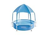 INTEX 28209NP - Metal Frame Pool mit Überdachung (183x38cm) mit Wassersprüher Kinderpool Planschbecken