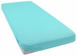Spannbettlaken BELLANA "bellana exclusiv aus 100% Mako-Baumwolle, 150 g/m², bügelfrei", blau (türkis), L:200cm, Mako-Jersey, Obermaterial: 100% Baumwolle, Bettlaken, Spannbettlaken, feinste Mako-Baumwolle, Spannbetttuch für Matratzen bis 25cm Höhe