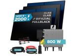SUNNIVA® 2000W Balkonkraftwerk BIFAZIAL FULLBLACK komplett Steckdose DEYE 800W Wechselrichter, PV Solaranlage, 4x 500W Glas Solarmodule, inkl. 5m Kabel, Bluetooth WIFI, Komplettset
