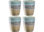 Becher LEONARDO "MATERA", blau (blau, anthrazit, beige), H:10cm Ø:8,2cm, Keramik, Trinkgefäße, Becher, 300 ml, 4-teilig