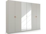 Drehtürenschrank RAUCH "Kleiderschrank Schrank Garderobe Ankleide HOMEY BY QUADRA SPIN", grau (seidengrau), B:271cm H:210cm T:54cm, Holzwerkstoff, Schränke, Drehtürenschrank, mit Grifflaschen aus weichem, cognacbraunem Leder, mit Spiegel