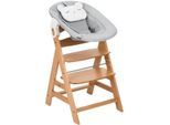 Hochstuhl HAUCK "Alpha Newborn Pre, Nature Grey", Kinder, Gr. B/H/T: 56cm x 77cm x 48cm, grau (natur gey), Baumwolle, Kunststoff, Massivholz, Polyester, Stahl, Stühle Hochstuhl, mit Newborn Aufsatz, Topseller