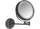 Wandspiegel WENKO "Power-Loc LED Modell Lumi", schwarz, B:25,5cm H:32cm T:35cm Ø:17,5cm, Stahl, Spiegel, Wandspiegel, Kosmetikspiegel mit Beleuchtung, 5-fach Vergrößerung, ohne Bohren