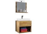Waschtisch VCM "3-tlg. Waschplatz Waschtisch Lendas ll Spiegel", braun (honig, eiche), B:80cm T:52cm, Waschtische, Waschtisch
