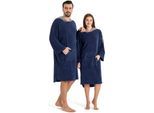 Badeponcho KANGAROOS "Dalia Surfponcho, ideal für Sauna, Spa & im Urlaub" Gr. S, blau (marine), L:108cm, Veloursfrottier, Hausmäntel, weich, Uni-Farben mit Streifen, leicht, Unisex, für Damen und Herren