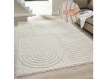 Teppich OTTO HOME "Jonne, Boho-Design, Scandi, Designteppich", creme, B:120cm H:20mm L:180cm, Kunstfaser, Teppiche, Teppich, Hoch-Tief, 3D Optik, skandinavischer Stil, Wohnzimmer, Schlafzimmer