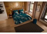 Wendebettwäsche "Malak", blau (petrol), B/L: 135cm x 200cm, 1 Stk., 1 Stk., Microfaser, B/L: 80cm x 80cm, 2 Stk., Microfaser, Obermaterial: 100% Polyester, PURE LUXURY COLLECTION, Bettwäsche, Wendebettwäsche, Mikrofaser, Pflegeleicht, Reißverschluss, Wendeoptik, Blätter, gold