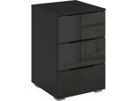Nachtkommode RAUCH "Nachttisch Nachtkonsole MONTCLAR Frontauswahl Dekor/Hochglanz/Glas", schwarz, glas schwarz, griffe schwarz, B:40cm H:61cm T:42cm, Holzwerkstoff, Sideboards, mit 3 geräumigen Schubladen, viele Griffvarianten MADE IN GERMANY