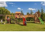 Spielturm FUNGOO "MAXI SET SPIDER LAND", rot (rot, grün), Spieltürme, KinderB:575cm H:305cm T:955cm, Holz, Metall, Polyethylen, mit Schaukel & Rutsche, Klettererweiterung, B:575cm H:305cm T:955cm