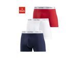 Boxer "CK Boxer 3x", Herren, Gr. L (7), 3 Stk., bunt (rot, marine, weiß), Obermaterial: 95% Baumwolle, 5% Elasthan, CALVIN KLEIN UNDERWEAR, Unterhosen, mit Logoschriftzug am Bund