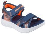 Sandale SKECHERS "MICROSPEC-SPLASH", Jungen, Gr. 30, blau (navy, orange), Lederimitat, kontrastfarbene Details, Schuhe Sandale, leichte Sandale mit Klettverschluss, Größenschablone zum Download