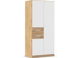 Drehtürenschrank RAUCH "Kleiderschrank Schrank Garderobe MAIKA mit Dekor-Front", weiß (eiche artisan, alpinweiß), B:91cm H:197cm T:54cm, Holzwerkstoff, Schränke, Drehtürenschrank, 2 Schubladen, in verschiedenen Breiten, Höhen, Farben, MADE IN GERMANY