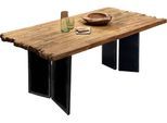 Esstisch SIT, beige (natur, schwarz, schwarz, natur), B:220cm H:77cm T:100cm, recyceltes Teak, Metall, Tische, Esstisch, mit Bruchkante an den kurzen Seiten
