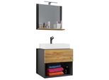 Waschtisch VCM "3-tlg. Waschplatz Waschtisch Lendas ll Spiegel", braun (anthrazit, honig, eiche), B:80cm T:52cm, Waschtische, Waschtisch
