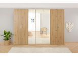 Drehtürenschrank RAUCH "Kleiderschrank Schrank Garderobe Ankleide KOLUNA mit Dekor-Front", braun (eiche artisan), B:315cm H:210cm T:54cm, Holzwerkstoff, Schränke, Drehtürenschrank, mit Spiegel, inkl. 2 Innenschubladen sowie extra Böden MADE IN GERMANY