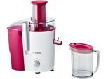 BOSCH Entsafter "VitaJuice 2 MES25C0, XL-Einfüllschacht, Edelstahl-Microfilter-Sieb", rot (weiß, cherry cassis), B:31,2cm H:31cm T:18cm, Entsafter, Ausgießer mit DripStop, spülmaschinengeeignet, weiß / cherry cassis, Entsafter