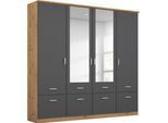Kleiderschrank RAUCH "Kleiderschrank Schrank Garderobe deckenhoher Schrank BREMEN", grau (grau, eiche artisan), B:181cm H:199cm T:58cm, Holzwerkstoff, Schränke, Kleiderschrank, in vielen Farbvariationen, inkl. Kranzblende MADE IN GERMANY