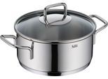 Bratentopf SILIT "Extra Cook, mit Glasdeckel", grau (edelstahl), B:22,8cm H:12cm L:28,6cm Ø:20cm, Töpfe, Bratentopf, SiliTherm Universalboden, induktionsgeeignet, spülmaschinengeeignet
