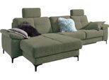 Ecksofa 3C CARINA "Burnaby bequem und modern, Breite 296cm, 12cm hoher Fuß, L-Form", grün (oliv), B:296cm H:87cm T:162cm, Sofas, Ecksofa, 2 Kopfstützen, optional mit Schlaf- und motorischer Relaxfunktion