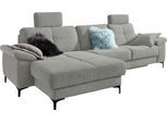 Ecksofa 3C CARINA "Burnaby bequem und modern, L-Form", grau (hellgrau), B:296cm H:87cm T:162cm, Chenille-Optik (59, 7% Polyester, 34, 4% Polyacryl, 5, 9% Viskose), Sofas, Ecksofa, 2 Kopfstützen, optional mit Schlaf- und motorischer Relaxfunktion