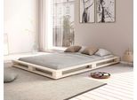 Futonbett OTTO HOME "PALO " Massivholzbett, rundum Ablagefläche", beige (natur), B:158cm H:16cm L:218cm, Betten, Futonbett, Bodenbett, zertifiziertes Massivholz (Kiefer)