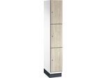 C+P Schließfachschrank Cambio, 1 Abteil, 3 Fächer, mit Sockel, B 300 x T 525 x H 1980 mm, verkehrsweiß/Sen Esche-Dekor