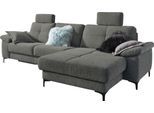 Ecksofa 3C CARINA "Burnaby bequem und modern, L-Form", grau (stone), B:296cm H:87cm T:162cm, Chenille-Optik (59, 7% Polyester, 34, 4% Polyacryl, 5, 9% Viskose), Sofas, Ecksofa, 2 Kopfstützen, optional mit Schlaf- und motorischer Relaxfunktion