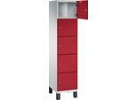 C+P Schließfachschrank Cambio, 1 Abteil, 5 Fächer, auf Füßen, B 400 x T 525 x H 1980 mm, lichtgrau/rubinrot