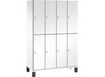 C+P Doppelstöckiger Spind Cambio, 4 Abteile, 8 Fächer, auf Füßen, B 1200 x T 525 x H 1980 mm, verkehrsweiß/weiß