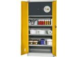 Schäfer Shop Select Gefahrstoffschrank, B 950 x T 500 x H 1935 mm, 3 Wannen, Sicherheitsfach Typ 30, lichtgrau/goldgelb