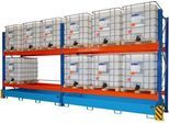 Umwelt-Grundregal 3300-2, Palettenregal, B 3500 x T 1300 x H 3000 mm, für max. 6 IBC, Auffangwanne 1000 l, lichtblau/verkehrsblau/reinorange