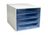 Exacompta ECOBOX Schubladenbox 4 Schübe Eisblau, A4/A4+, offene Front, leise, Sicherheitsstopp
