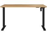 Schreibtisch Athen, elektrisch höhenverstellbar, Rechteck, T-Fuß, Memorybedienpanel, B 1400 x T 800 x H 720-1190 mm, Navarra Eiche/schwarz