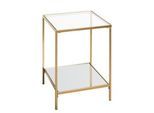 HAKU Beistelltisch, quadratisch, Stahlrohr lackiert, Ablagen Sicherheitsklarglas/Spiegelglas, B 390 x T 390 x H 550 mm, gold