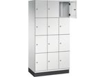 C+P Schließfachschrank Cambio, 3 Abteile, 12 Fächer, mit Sockel, B 900 x T 525 x H 1980 mm, lichtgrau