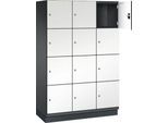 C+P Schließfachschrank Cambio, 3 Abteile, 12 Fächer, mit Sockel, B 1200 x T 525 x H 1980 mm, schwarzgrau/weiß