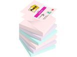 Post-it® Haftnotizen Super Sticky Z-Notes R330-6SS-SOUL, B 76 x T 76 mm, PEFC®-Papier, farbig, 6 Blöcke, 90 Blatt/Block