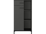 Regalschrank Monaco, 3 Fächer, 2 Fachböden, 1 Schublade, 1 Tür mit Griffen, B 640 x T 340 x H 1200 mm, Holz/Metall, graphit/schwarz