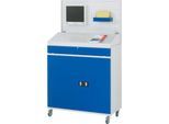 Rau Computerschrank 61T, mobil, separat nutzbares Tastatur-/Flügeltürfach, bis 200 kg, B 1100 x T 520 x H 1895 mm, Stahlblech, lichtgrau/enzianblau