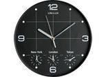 UNILUX ON TIME Wanduhr, 30,5 cm, Weltzeituhr, schwarz, inkl. 4x AA-Batterien