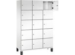 C+P Schließfachschrank Cambio, 3 Abteile, 15 Fächer, auf Füßen, B 1200 x T 525 x H 1980 mm, verkehrsweiß