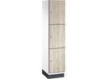 C+P Schließfachschrank Cambio, 1 Abteil, 3 Fächer, mit Sockel, B 400 x T 525 x H 1980 mm, verkehrsweiß/Sen Esche-Dekor