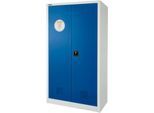 Schäfer Shop Select Gefahrstoffschrank, B 950 x T 500 x H 1585 mm, 1 Fachboden, 1 WHG‑Wanne, Sicherheitsfach Typ 30, lichtgrau/enzianblau