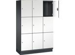 C+P Schließfachschrank Cambio, 3 Abteile, 9 Fächer, mit Sockel, B 1200 x T 525 x H 1980 mm, schwarzgrau/weiß