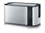 SEVERIN Langschlitz-Toaster AT 2590, 1.400 W, für 4 Scheiben oder 2 große Brotscheiben, Brotscheibenzentrierung, Brötchenaufsatz, Edelstahl/Schwarz