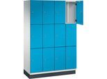 C+P Schließfachschrank Cambio, 4 Abteile, 12 Fächer, mit Sockel, B 1200 x T 525 x H 1980 mm, lichtgrau/lichtblau