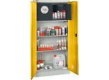 Schäfer Shop Select Gefahrstoffschrank, B 950 x T 500 x H 1935 mm, 2 Böden, 1 Wanne, Sicherheitsfach Typ 30, lichtgrau/goldgelb