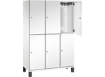 C+P Doppelstöckiger Spind Cambio, 3 Abteile, 6 Fächer, auf Füßen, B 1200 x T 525 x H 1980 mm, verkehrsweiß
